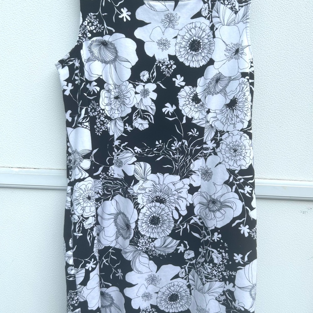 Talbots Floral Sleeveless Dress Women’s 1X Black/white 100% Cotton Shift Stretch - Picture 11 of 14
